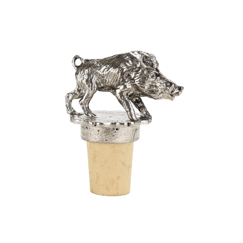 French Pewter Hunting Bottle Stopper - Boar