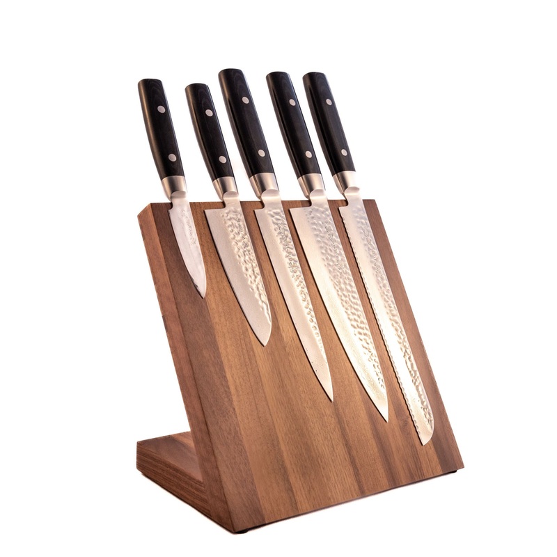 Yaxell Zen 5-Piece Knife Set with Magnetic Walnut Knife Block