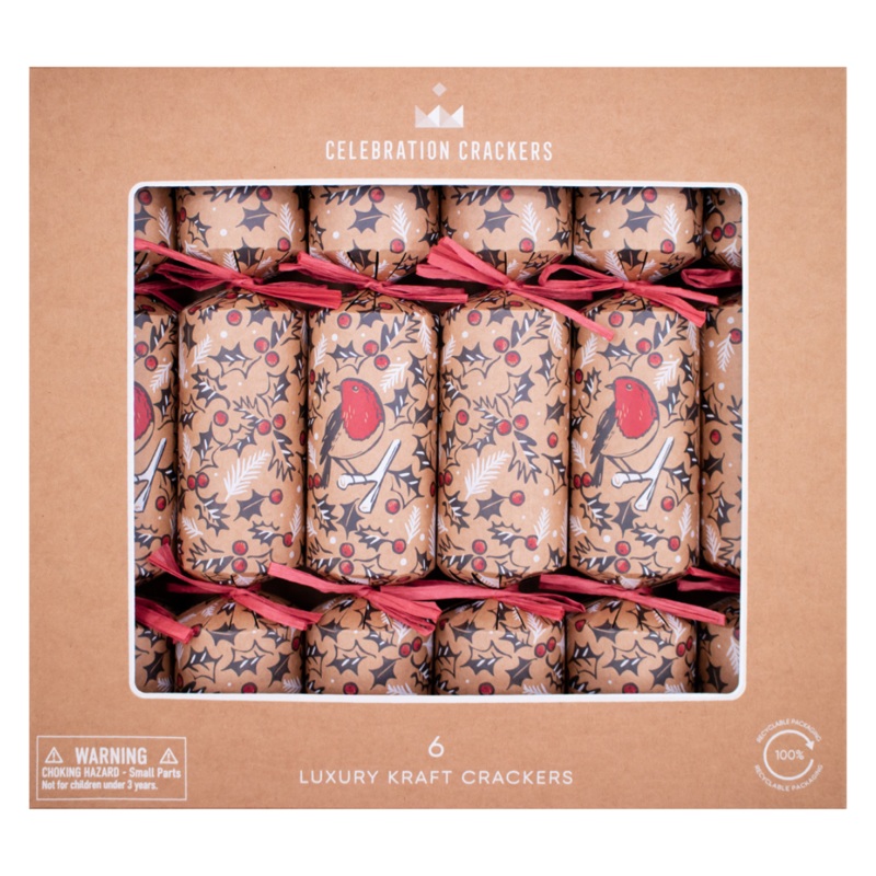Red Robin Christmas Crackers - Set of 6