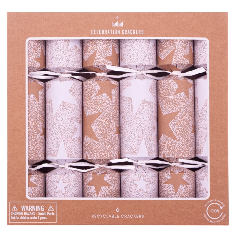 White Stars Christmas Crackers - Set of 6