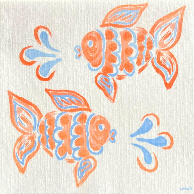 Francoise Paviot Dinner Napkins - Orange Fish