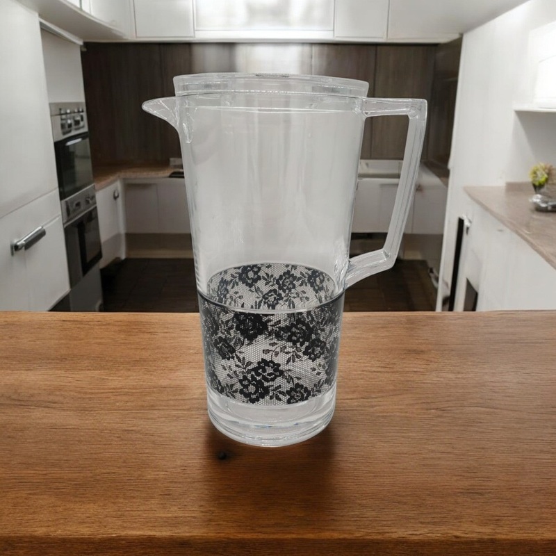 AKDC Acrylic Jug 1.8Liter Clear Plastic Water Jug with Lid, Fridge Jug, Shatter Proof, Lace Design