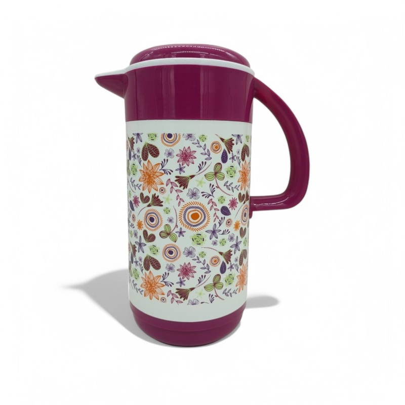 AKDC Plastic Jug 1.5Liter Pitcher Floral Print Clear Plastic Water Jug with Lid, Fridge Jug, Shatter Proof, Great for Iced Tea, Sangria, Lemonade, Juice