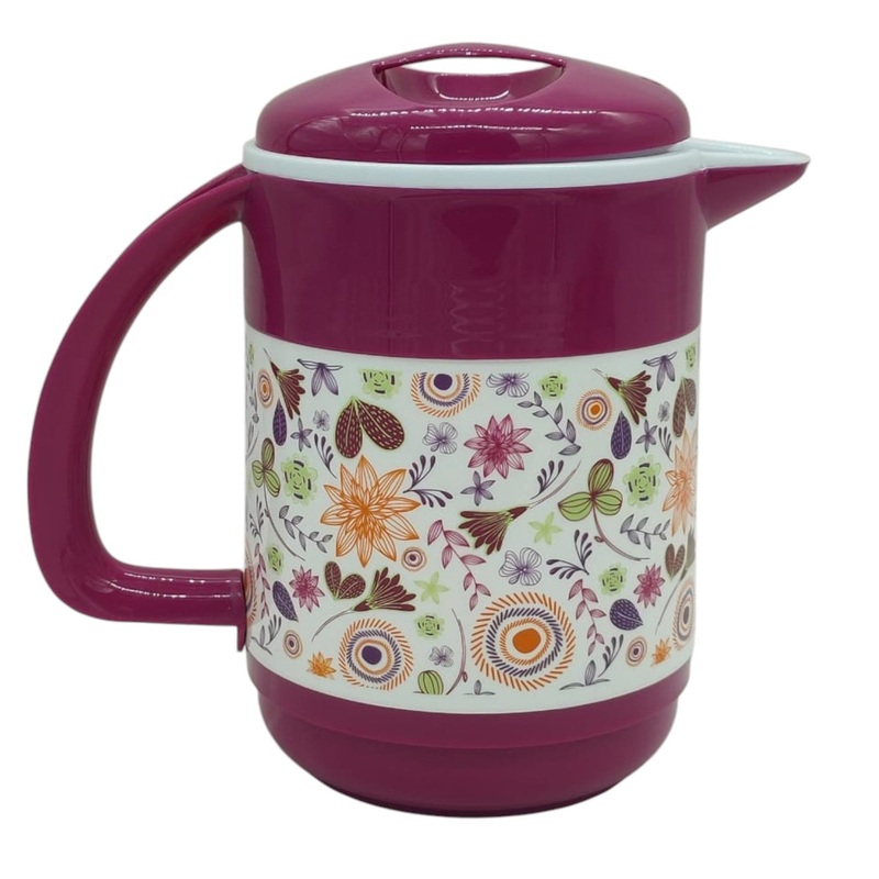 AKDC Plastic Jug 1Liter Pitcher Floral Print Clear Plastic Water Jug with Lid, Fridge Jug, Shatter Proof, Great for Iced Tea, Sangria, Lemonade, Juice