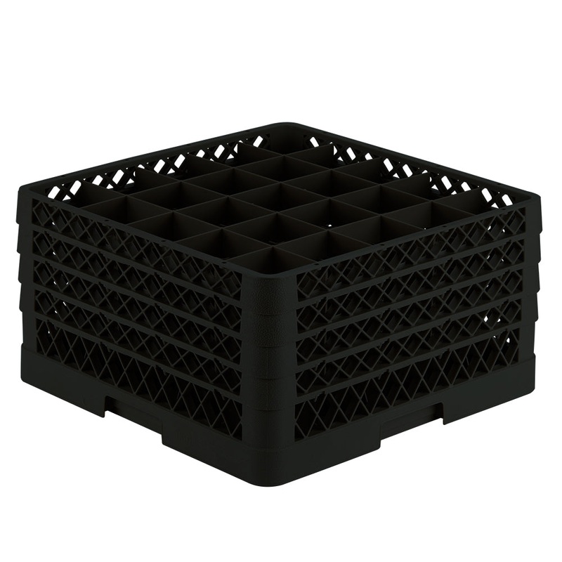 Vollrath Traex Glass Rack w 4 Extenders, 25 Compartment, Black