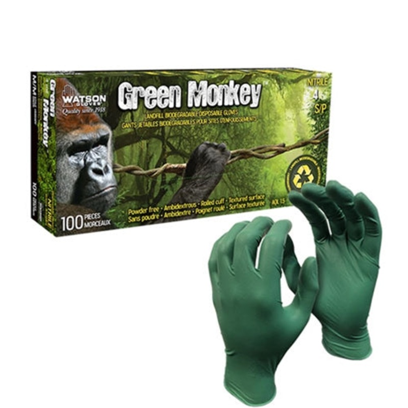 Watson Gloves Green Monkey Biodegradable Nitrile Glove, Large, Green (100-pack)