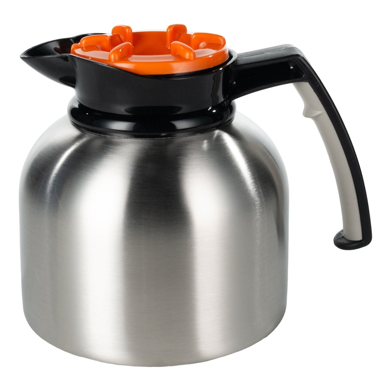 Service Ideas Brew 'N' Pour Brew-Thru Vacuum Insulated Decanter, 1.9 L, Stainless Steel/Orange