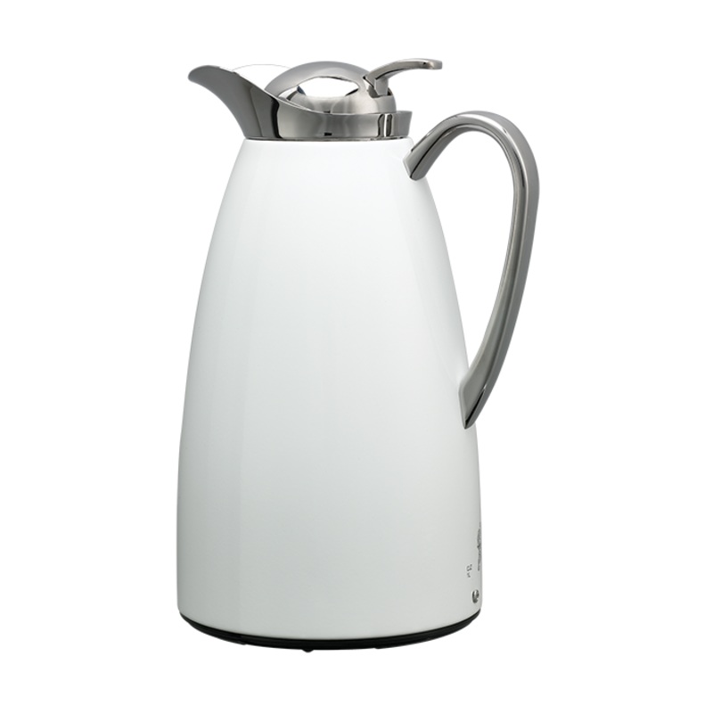 Service Ideas Classy Vacuum Insulated Carafe, 1 L, Stainless Steel/White