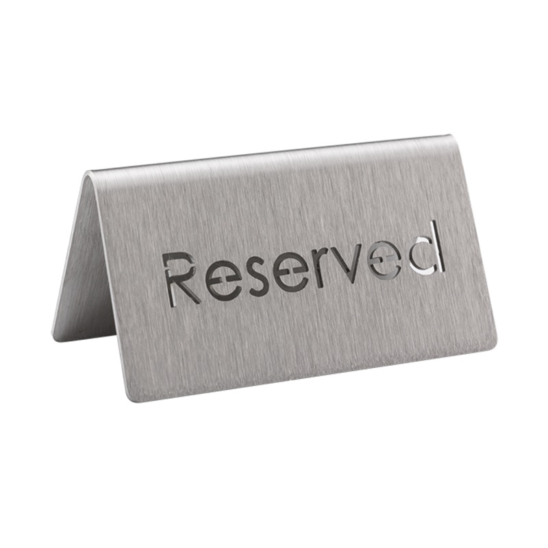 Service Ideas Laser Cut ID Table Tent, Reserved, Stainless Steel