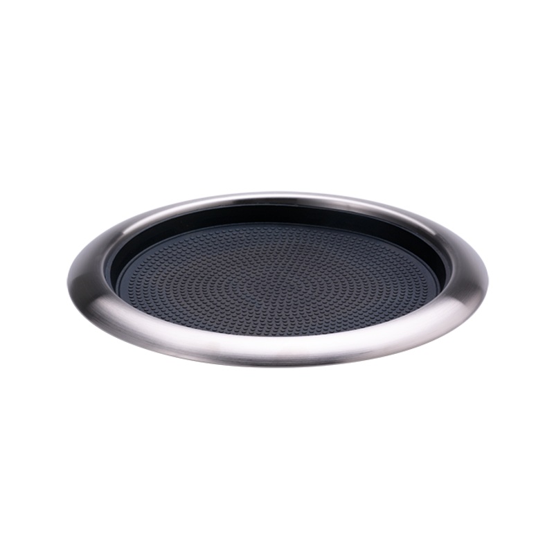 Service Ideas Round Serving Tray with Removable Non-Slip Insert, 11", Stainless Steel/Black