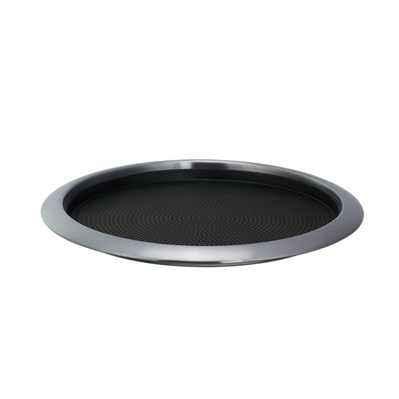Service Ideas Round Serving Tray with Removable Non-Slip Insert, 14", Stainless Steel/Black