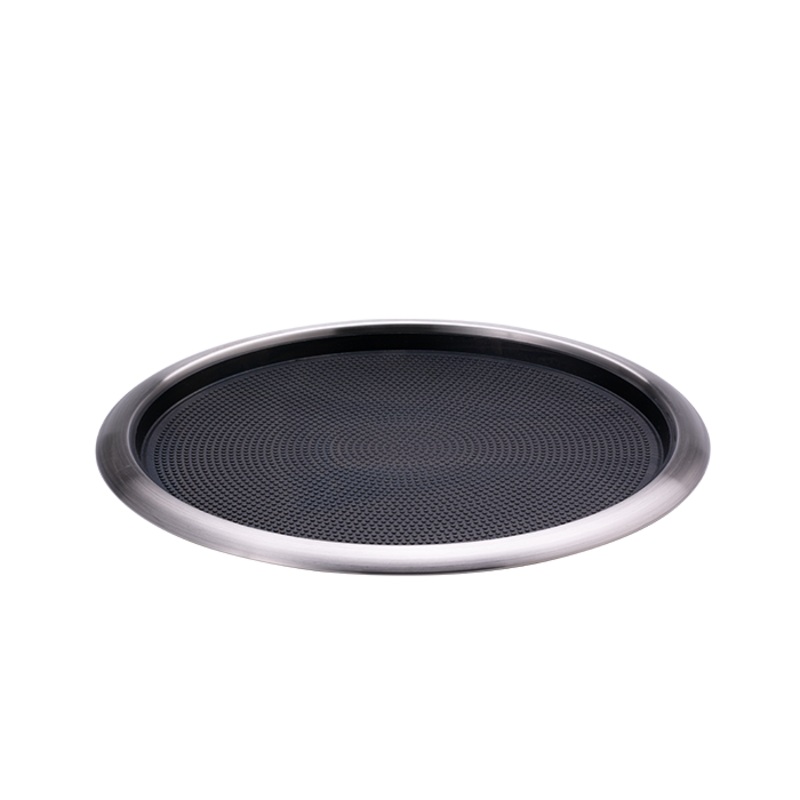 Service Ideas Round Serving Tray with Removable Non-Slip Insert, 16", Stainless Steel/Black