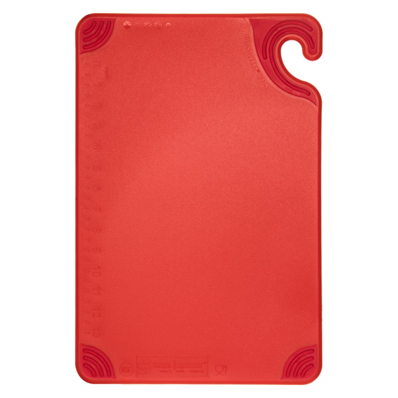 San Jamar Saf-T-Grip Coloured Cutting Board, 12" x 18" x 1/2", Red