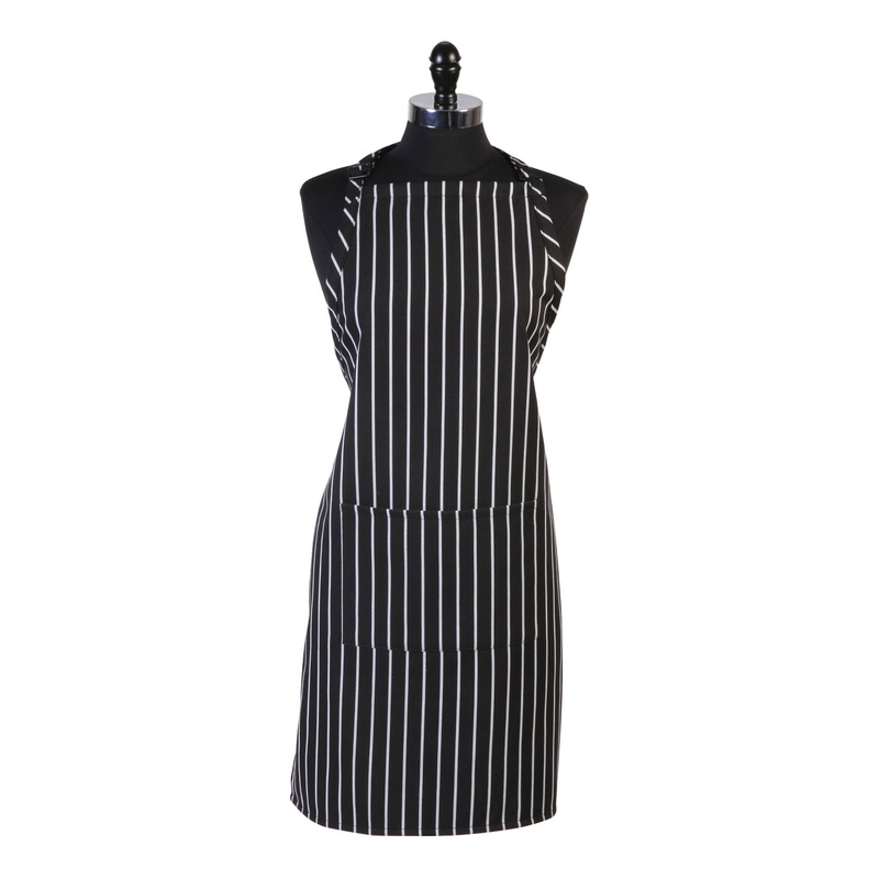 Mercer Genesis Bib Apron with Pocket, Black & White Stripe