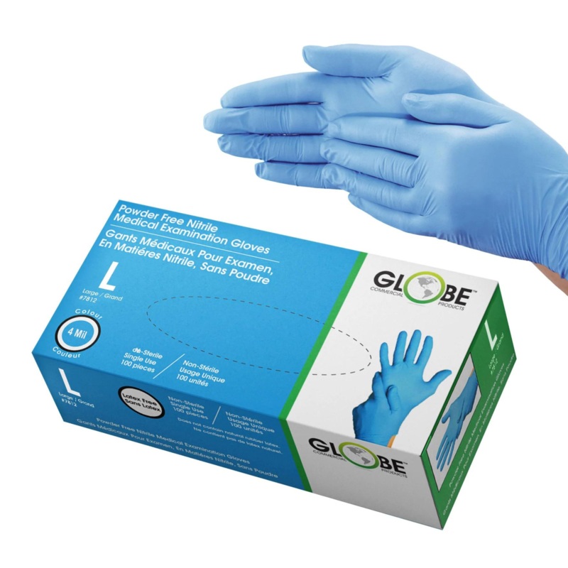 Globe Nitrile Gloves, Powder-Free, Large, 4 Mil Blue