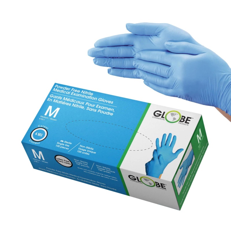 Globe Nitrile Gloves, Powder-Free, Medium, 4 Mil Blue