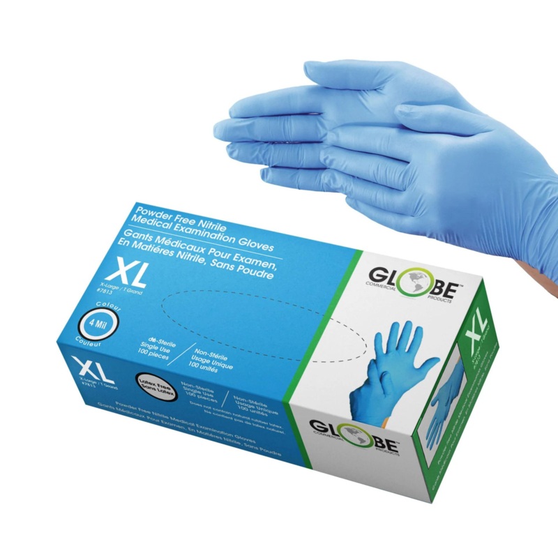 Globe Nitrile Gloves, Powder-Free, XLarge, 4 Mil Blue