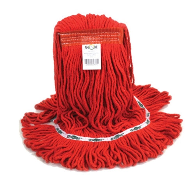 Globe Synthetic Looped End Wet Mop, Narrow Band, 20 oz, Red
