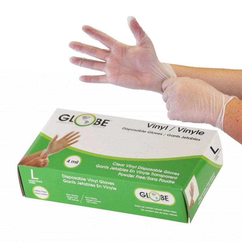 Globe Vinyl Gloves, Powder-Free, Large, 4 Mil Clear
