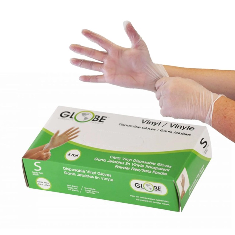 Globe Vinyl Gloves, Powder-Free, Small, 4 Mil Clear