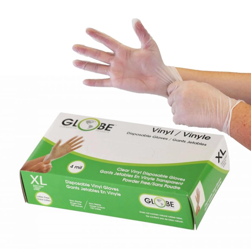 Globe Vinyl Gloves, Powder-Free, XLarge, 4 Mil Clear