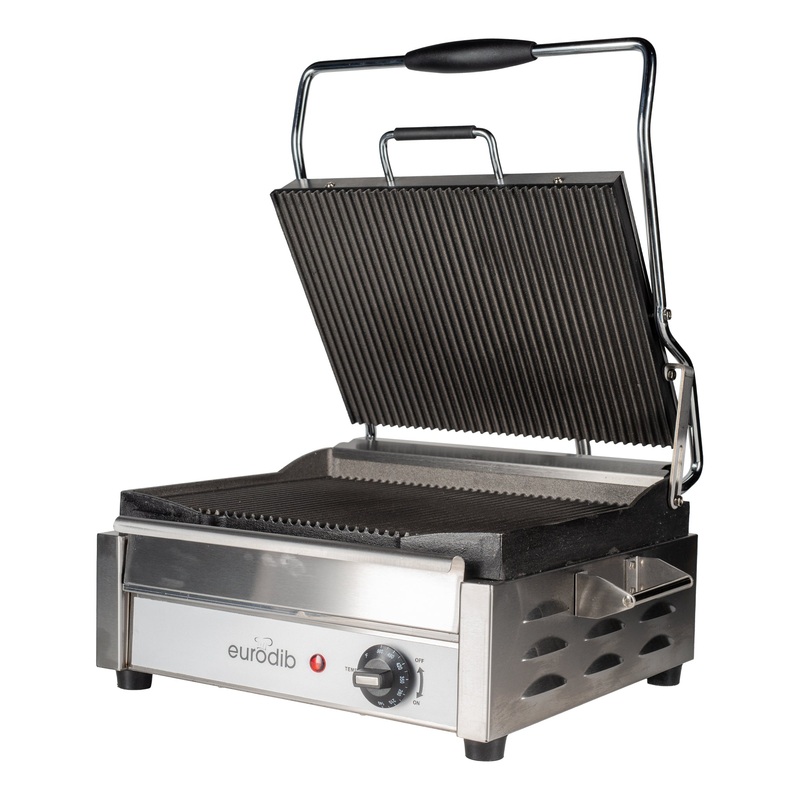 Eurodib SFE Series Medium Panini Grill, Ribbed Surface, 120V