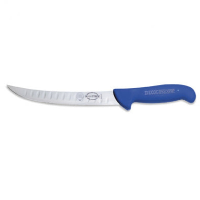 F. Dick ErgoGrip Curved Butcher Knife, 8.5", Kullenschliff Edge, Blue