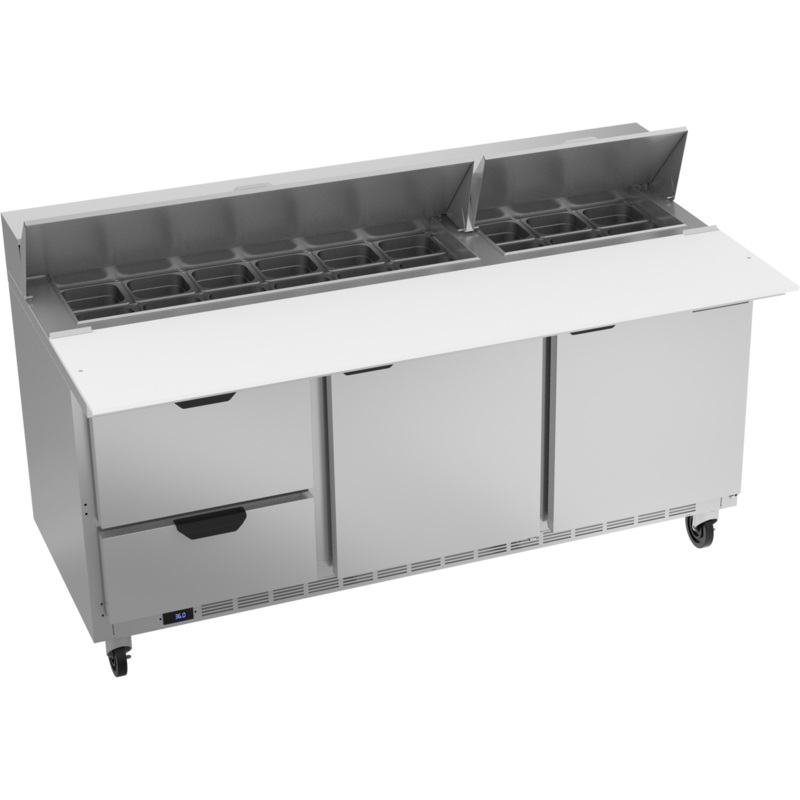 Beverage Air SPED72HC-18C-2 Double Door Refrigerated Sandwich Prep Table, Two Drawers, 72", 115/60/1