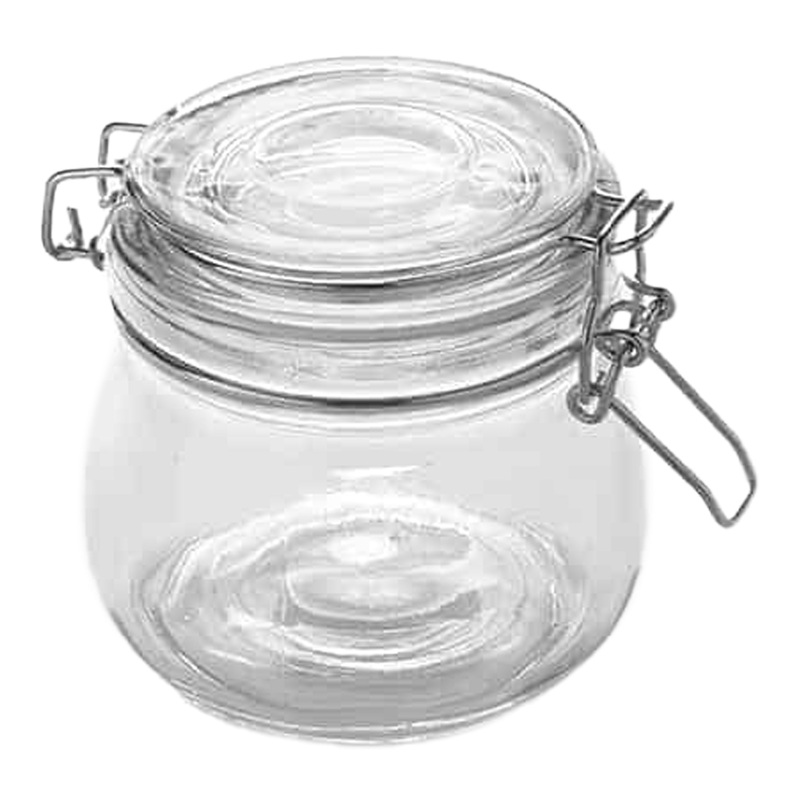 American Metalcraft Hinged Lid Apothecary / Mason Jar, 16 oz, Glass