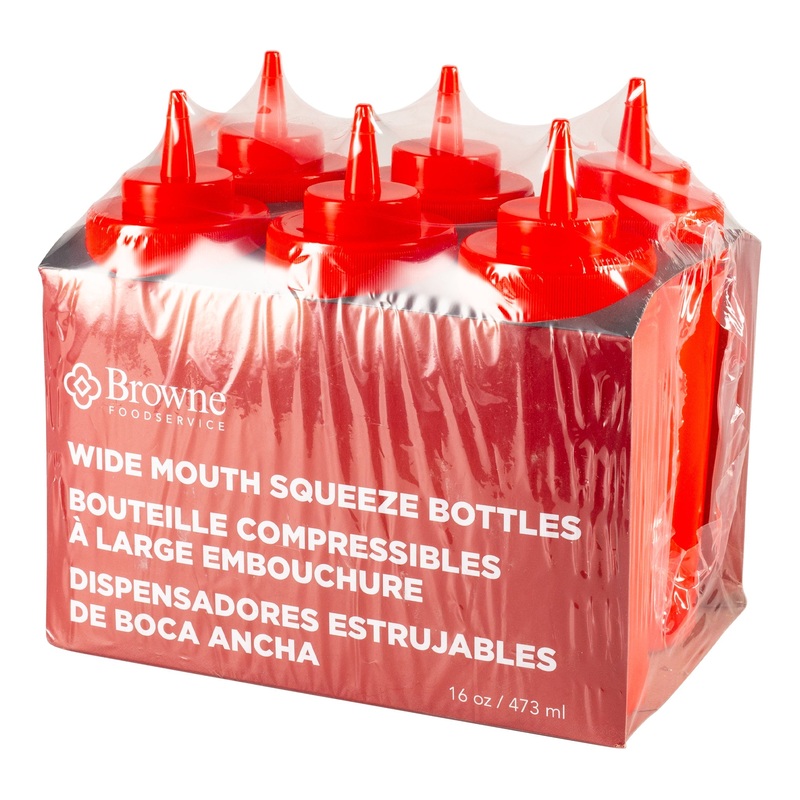 Browne Wide Mouth Squeeze Bottle, 16 oz, Red (6-pack)