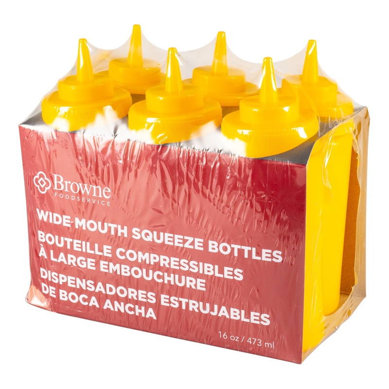 Browne Wide Mouth Squeeze Bottle, 16 oz, Yellow (6-pack)