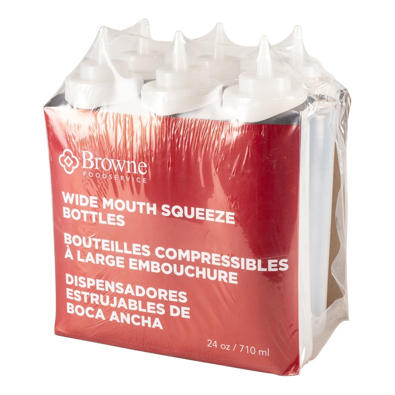 Browne Wide Mouth Squeeze Bottle, 24 oz, Clear (6-pack)