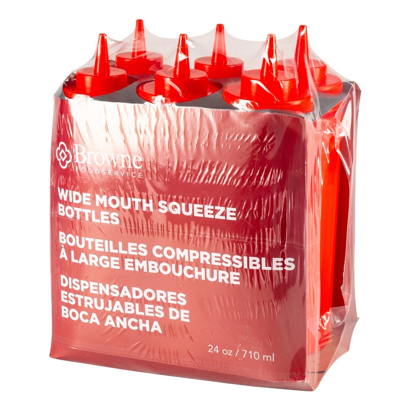 Browne Wide Mouth Squeeze Bottle, 24 oz, Red (6-pack)