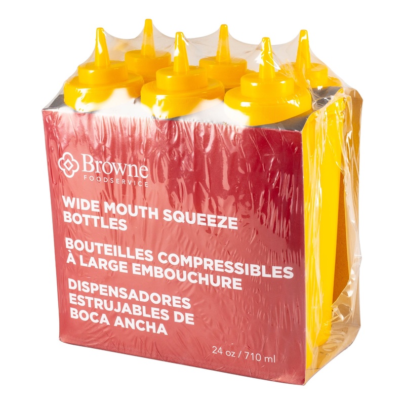 Browne Wide Mouth Squeeze Bottle, 24 oz, Yellow (6-pack)
