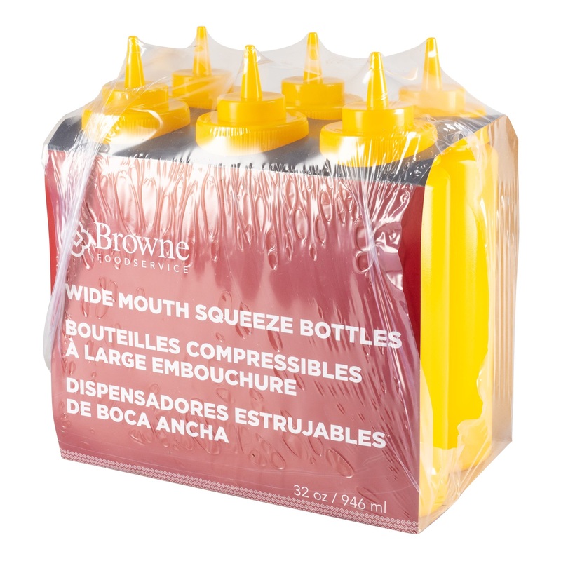 Browne Wide Mouth Squeeze Bottle, 32 oz, Yellow (6-pack)