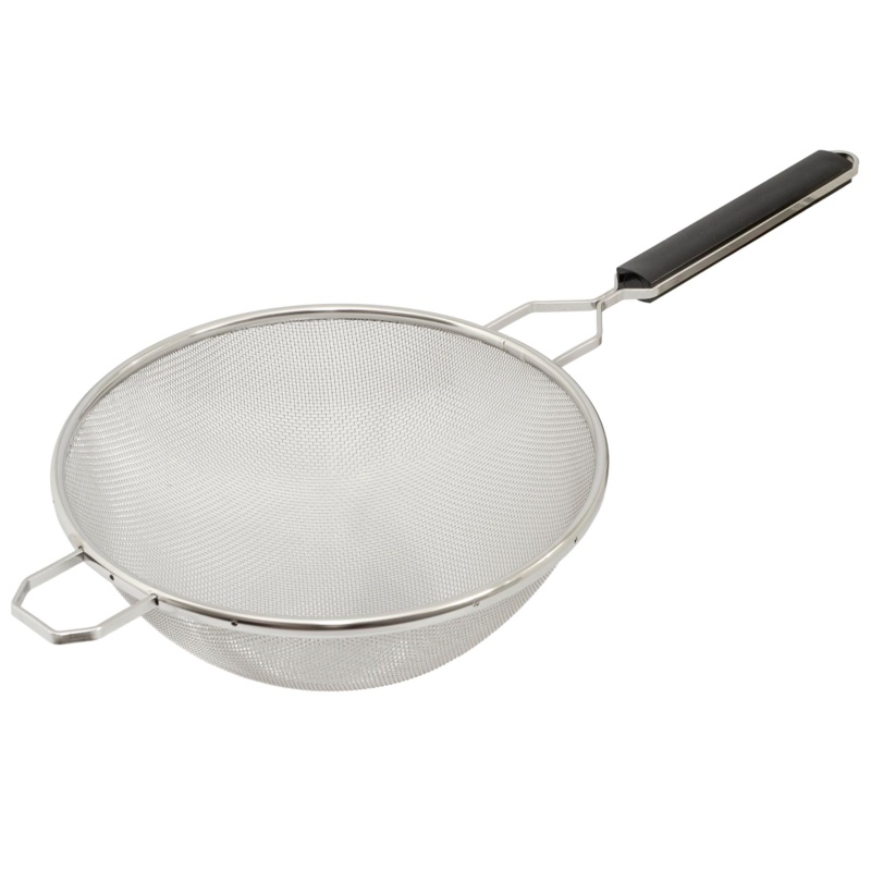 Browne Single Mesh Medium Strainer, 10.25", Stainless Steel w Plastic Handle