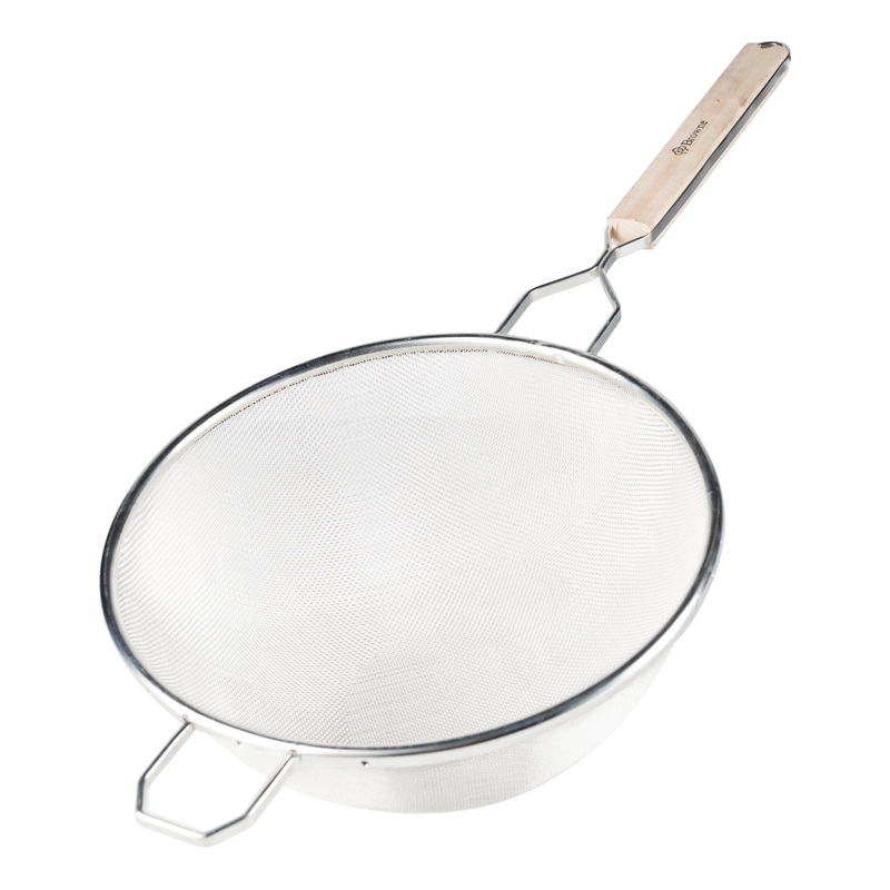 Browne Single Mesh Fine Strainer, 10.8", Wood Handle