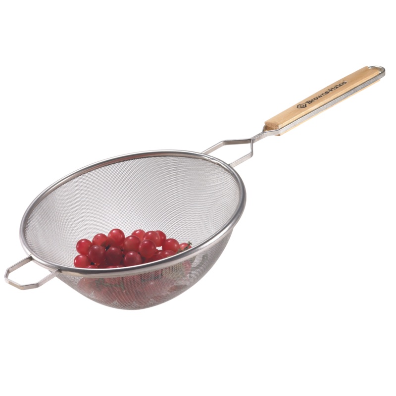 Browne Single Mesh Fine Strainer, 4.8", Wood Handle