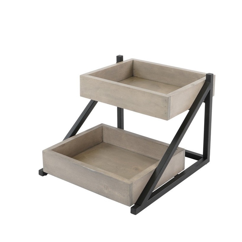Cal-Mil Aspen 2 Tier Merchandiser, Black Frame with Grey Washed Pine