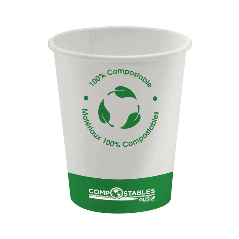 Globe Compostable Hot/Cold Paper Cups, Single Wall, White, 12 oz (1000-pack)
