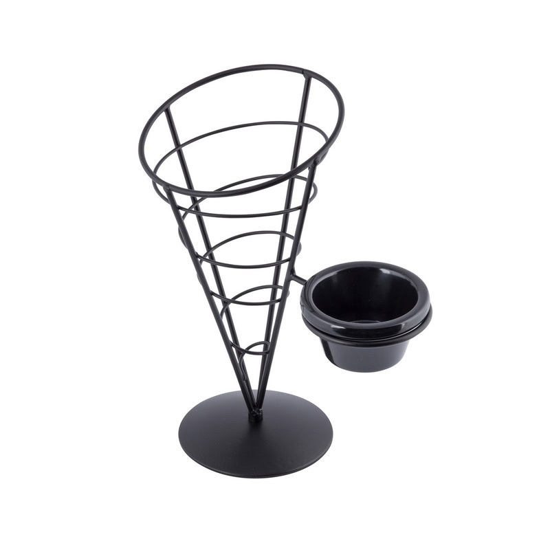 TableCraft Vertigo Collection Cone-Shaped Basket with Ramekin, 7", Black, FINAL SALE