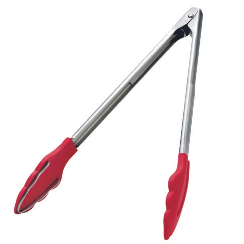 Browne Silicone Tongs w Metal Teeth, 12", Red, FINAL SALE