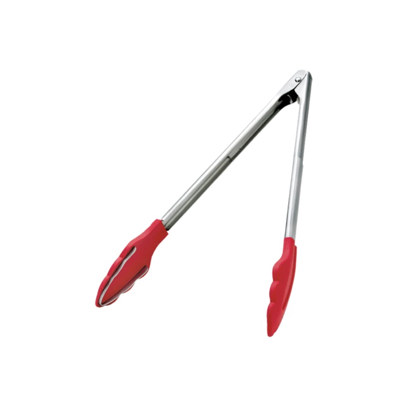 Browne Silicone Tongs w Metal Teeth, 9.5", Red, FINAL SALE