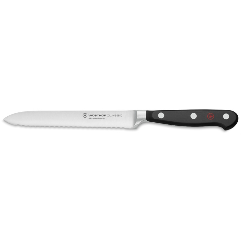 Wusthof Classic Utility Knife, Serrated, 5", Black