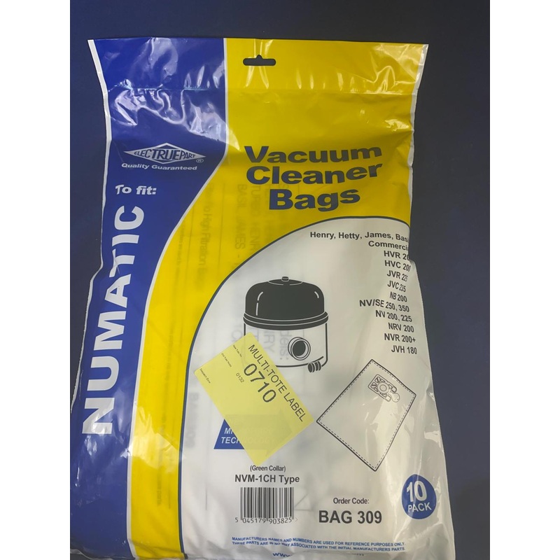Numatic NVM-1CH Dust Bags (Pack Of 10) - Pattern Part-BAG309
