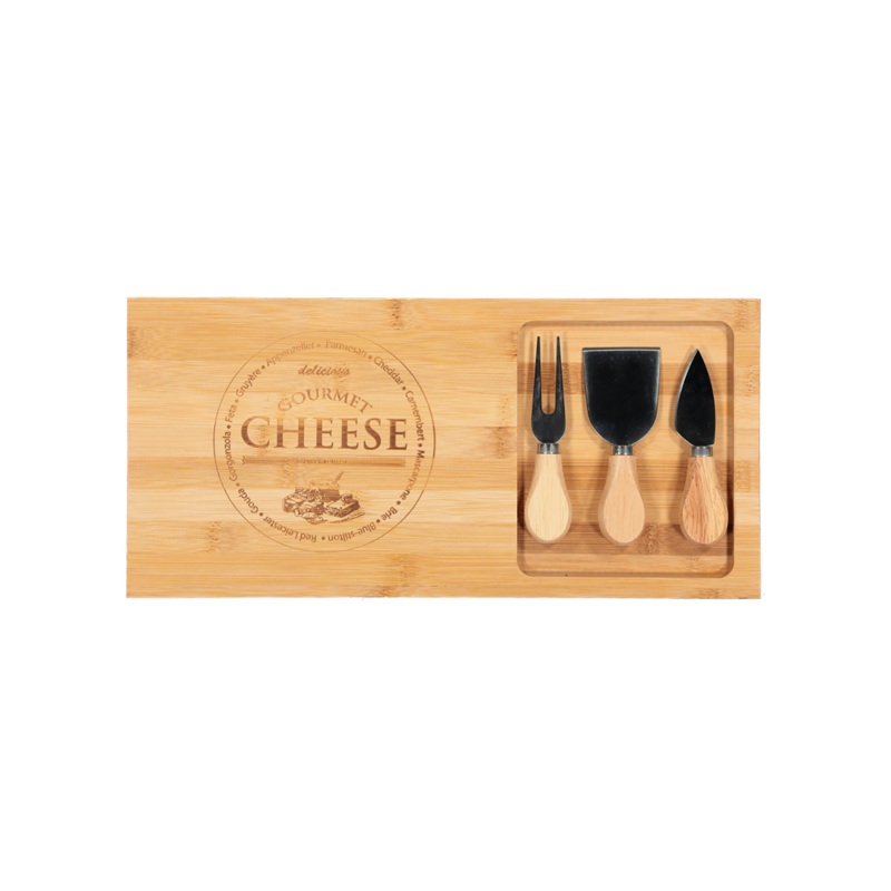 Bamboo Cheese Board With Cheese Knives