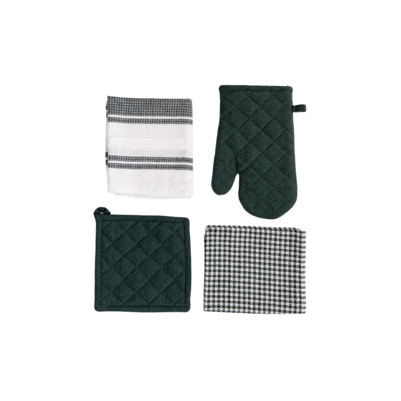 Green Oven Glove Potholder And Dishcloth Set